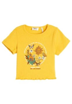 Koton Crop Short Sleeve Printed Crew Neck - Camiseta Estampada - Yellow