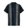 Next Short Sleeve Standard - Polo - Navy Blue Tan Vertical Stripe