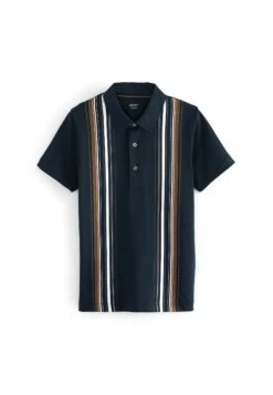 Next Short Sleeve Standard - Polo - Navy Blue Tan Vertical Stripe