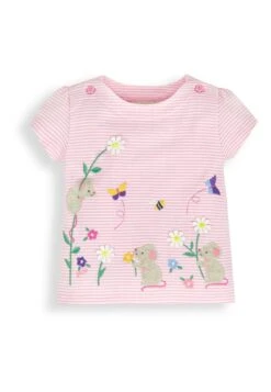 Jojo Maman Bebe Stripe Mouse Appliqué Standard. - Camiseta Estampada - Pale Pink