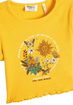 Koton Crop Short Sleeve Printed Crew Neck - Camiseta Estampada - Yellow -Ropa Ventas 85bd3366c95342f39478a414e344d54a